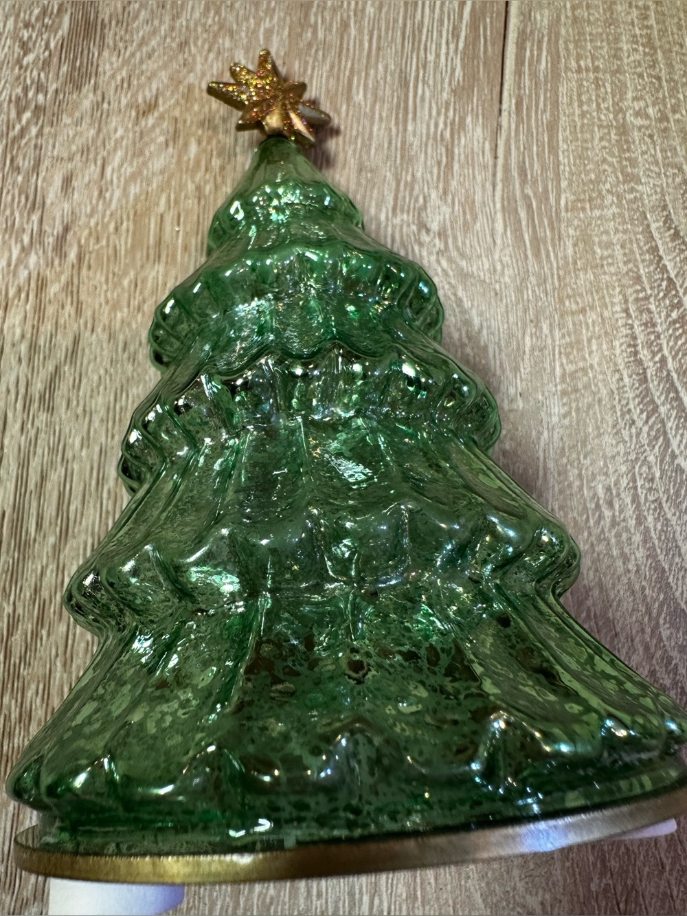 Lenox Green Glass Christmas Tree with Gold Star decor with light - Picture 2 of 10